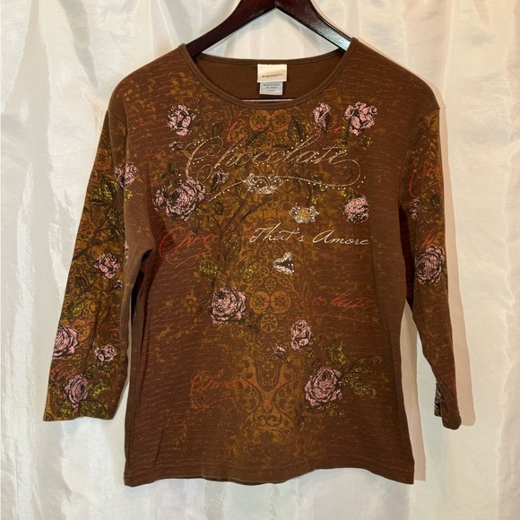 Studio Collection by Endear Designs Brown Graphic Floral Top Size Large - Picture 1 of 7